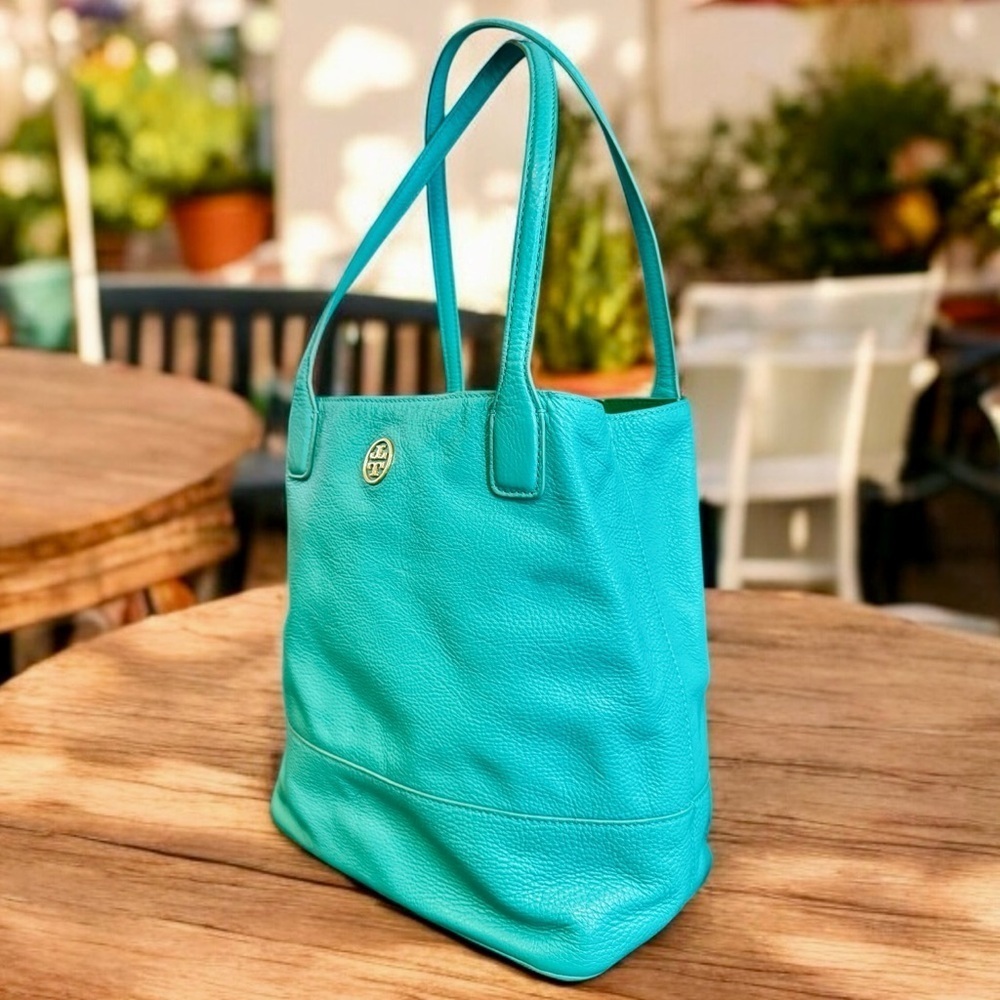 Tory Burch Aqua Turquoise Leather Michelle Tote - Picture 13 of 13